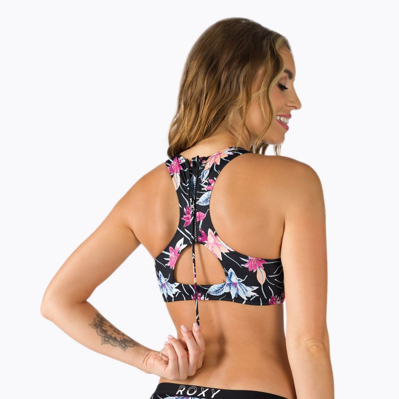 ROXY Active Crop Top maudymosi kostiumėlio viršutinė dalis antracito/ gėlių spalvos 3