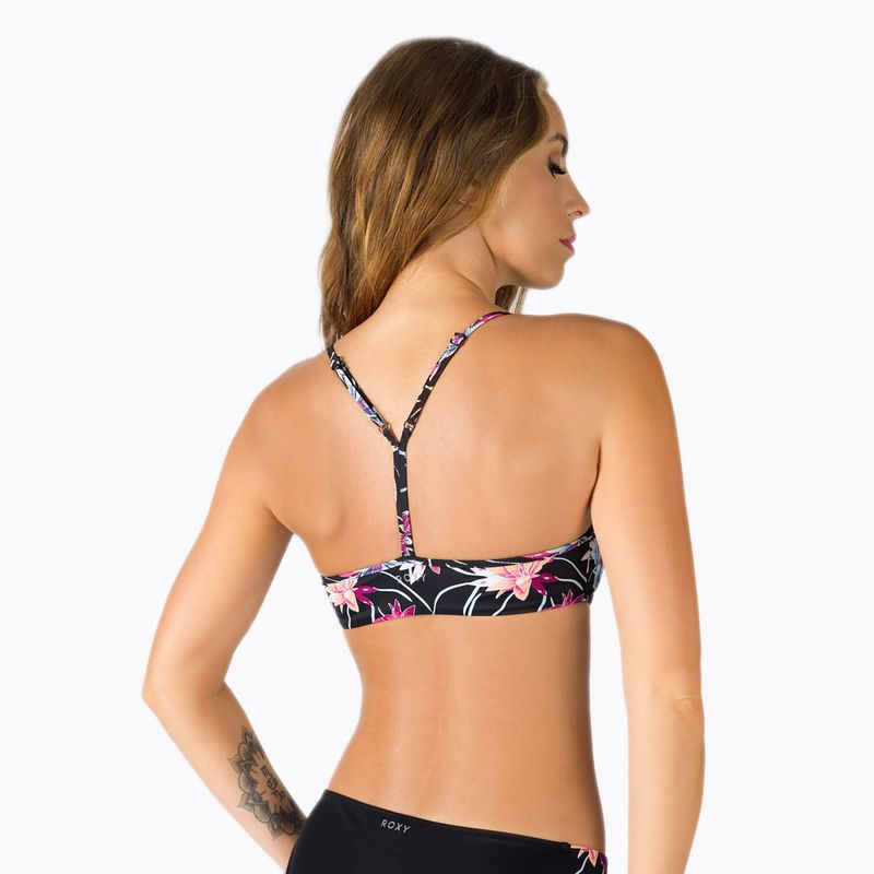 ROXY Active Bralette maudymosi kostiumėlio viršutinė dalis antracito/ gėlių spalvos srautas 3