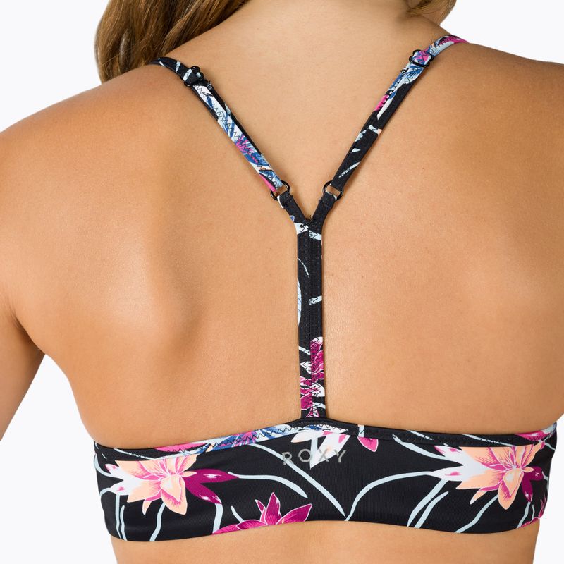 ROXY Active Bralette maudymosi kostiumėlio viršutinė dalis antracito/ gėlių spalvos srautas 4