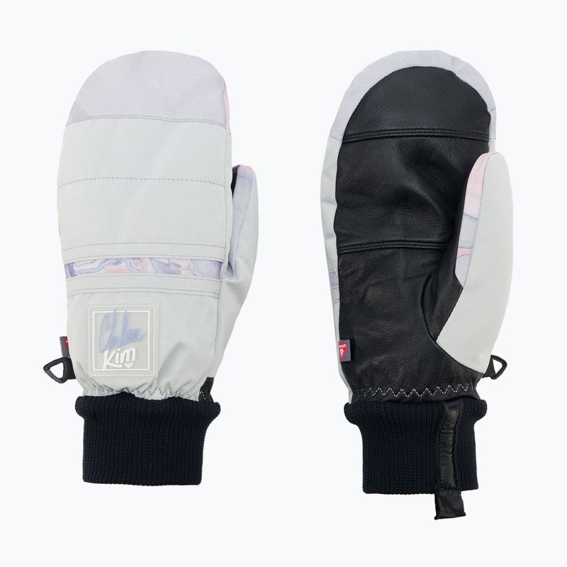 Moteriškos snieglenčių pirštinės ROXY Chloe Kim pilka violetinė marmurinė