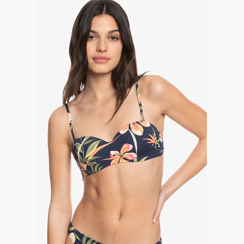 ROXY Into The Sun Mold Bandeau maudymosi kostiumėlio viršutinė dalis nuotaika indigo tropical depht 7