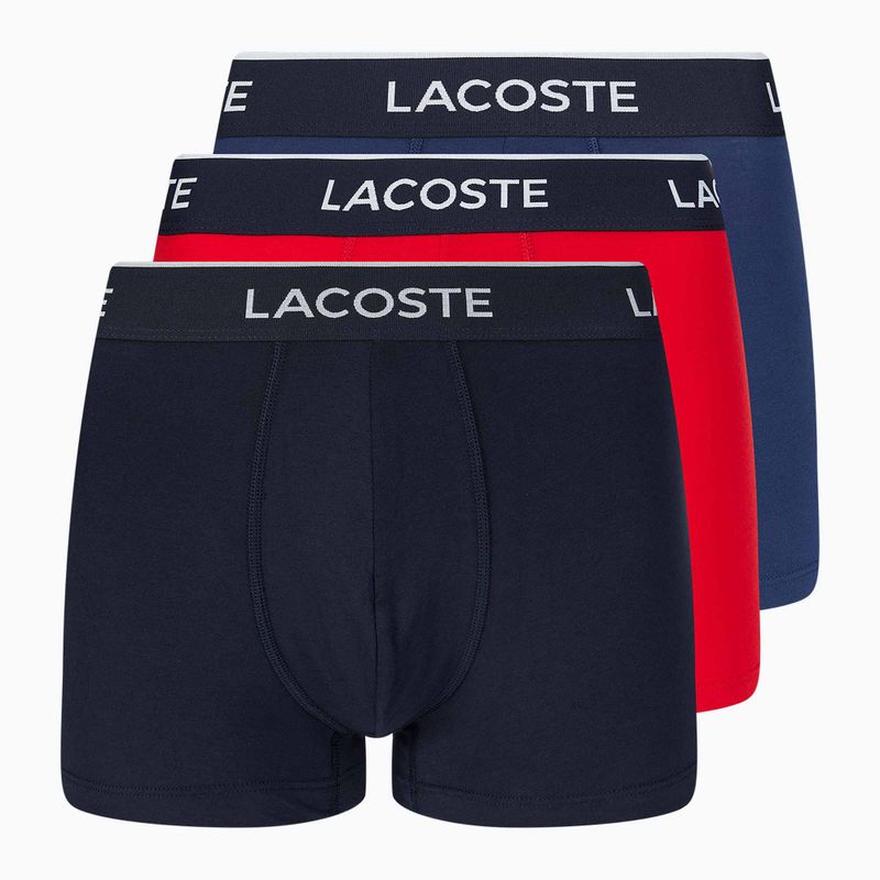 Lacoste boksininkų šortai 5H3389 W64 3 poros tamsiai mėlynos/raudonos spalvos metileno