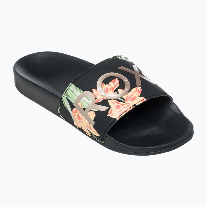 Moteriškos ROXY Slippy II šlepetės black/green print