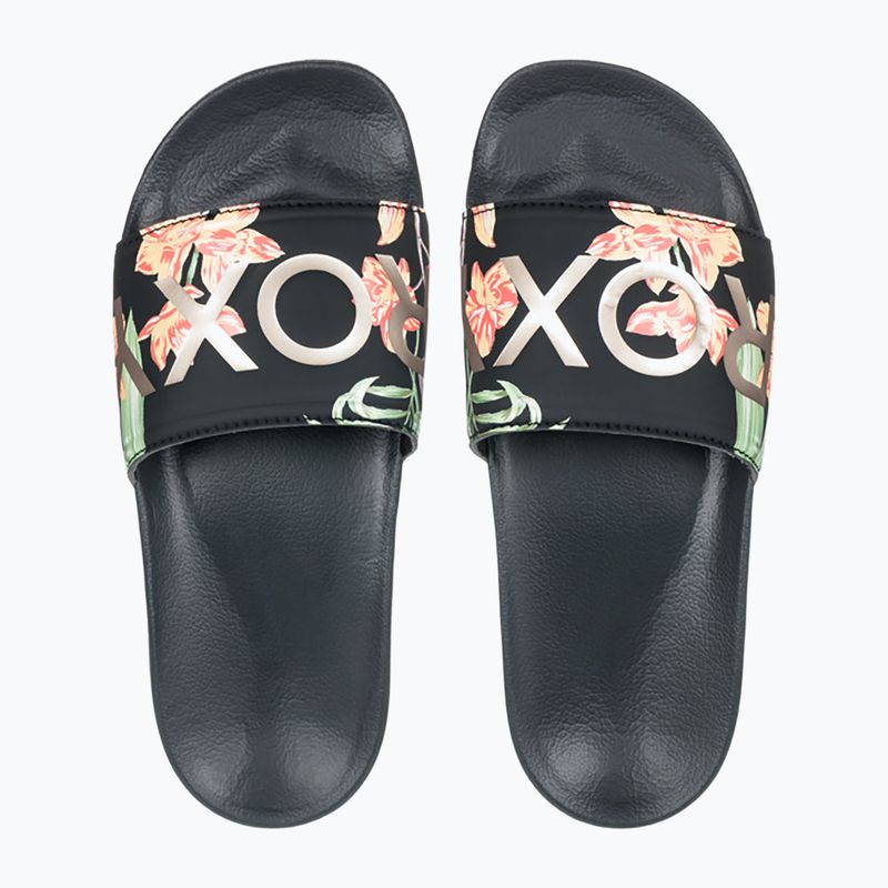 Moteriškos ROXY Slippy II šlepetės black/green print 2