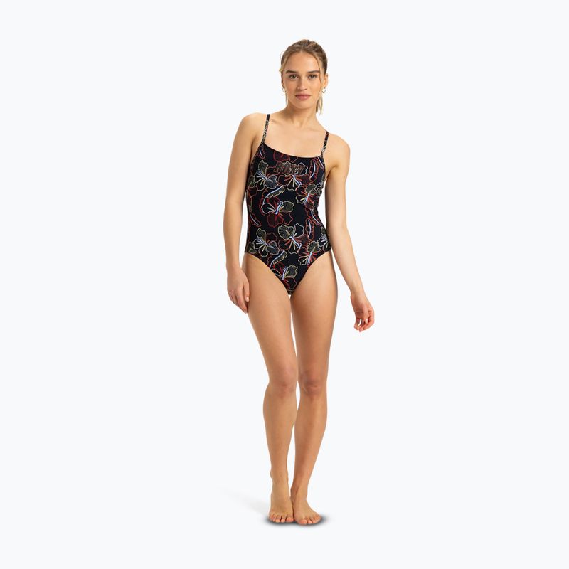 Moteriškas vientisas maudymosi kostiumėlis ROXY Active Basic Printed anthracite athletic hibiscus 2