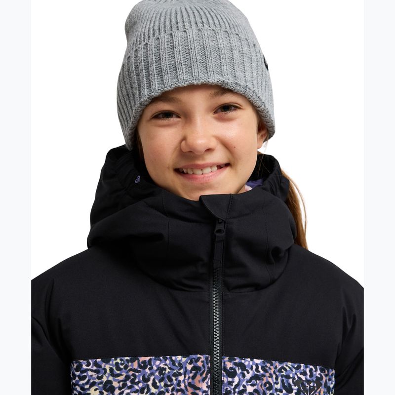 Vaikiška sniego lenktynių striukė ROXY Snowyhill Printed Puffy true black wildin out rg 4