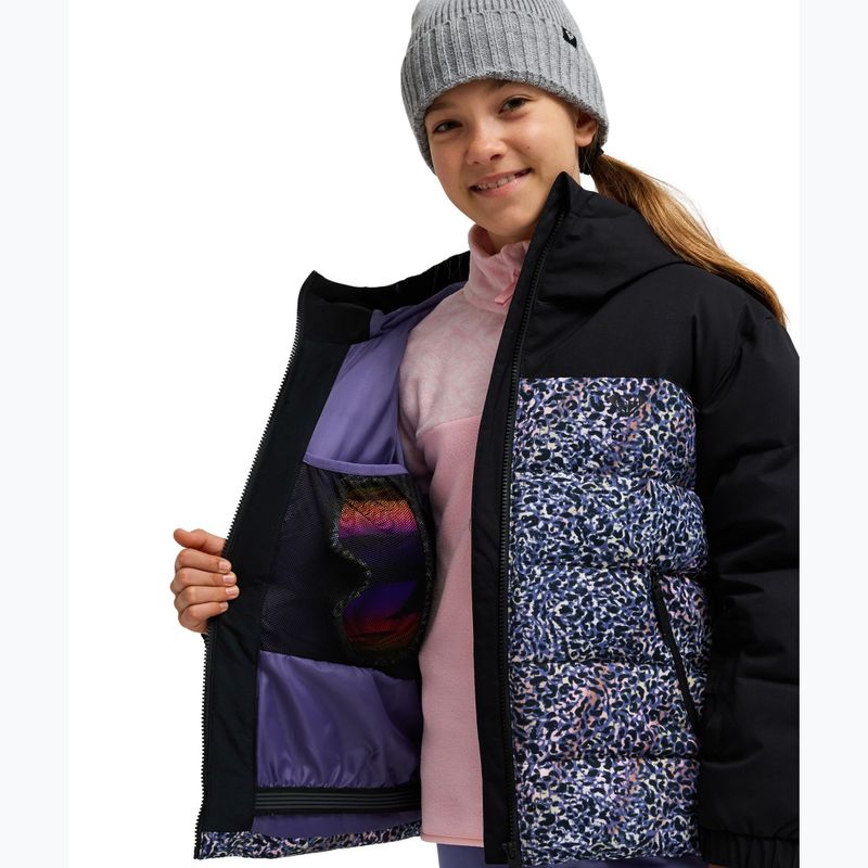Vaikiška sniego lenktynių striukė ROXY Snowyhill Printed Puffy true black wildin out rg 5