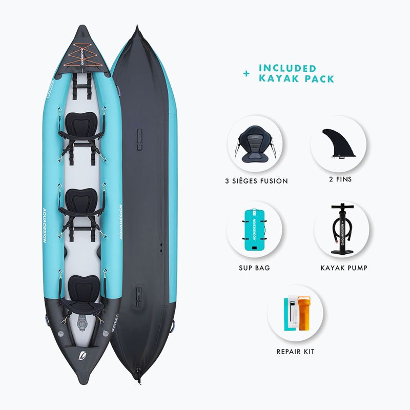 Trivietė pripučiama baidarė AQUADESIGN Koloa 400 cm blue/black 4