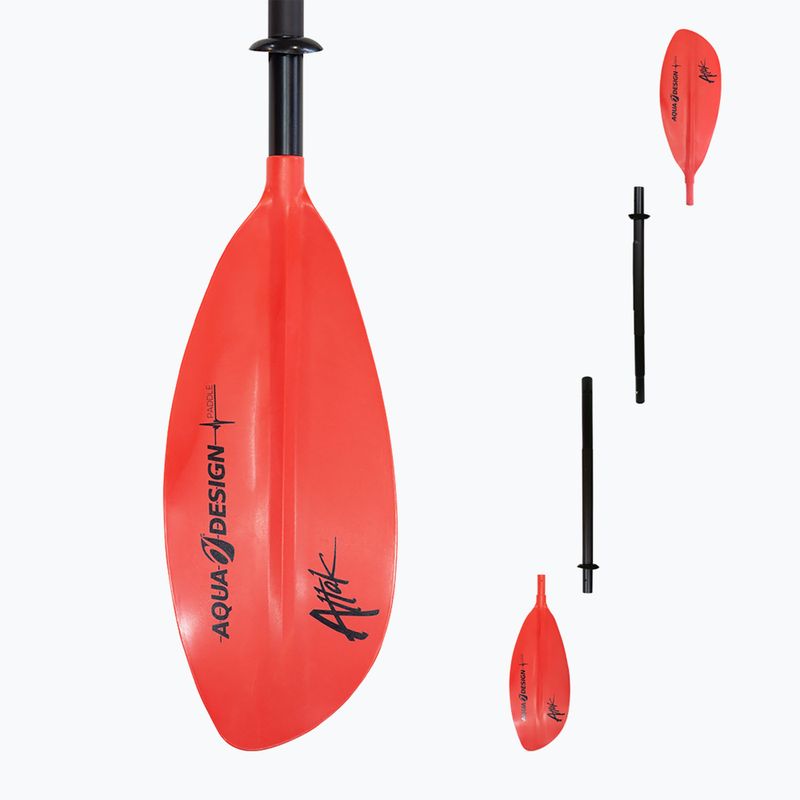 Keturių dalių baidarės irklas AQUADESIGN K1 Attak 4 red 6