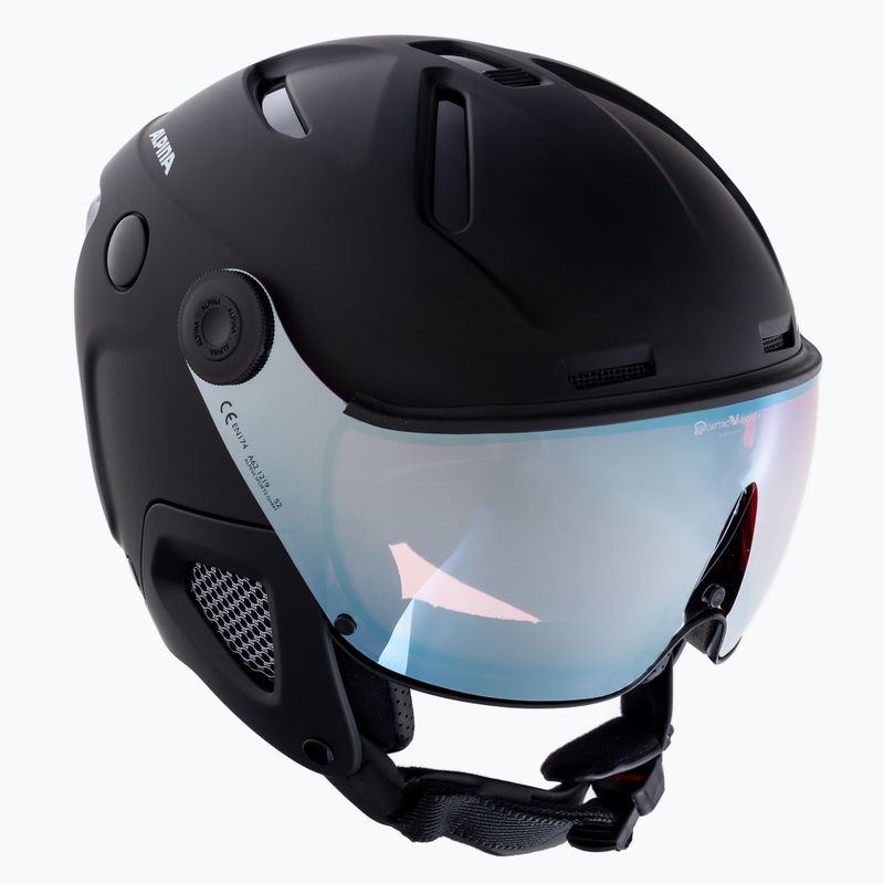Alpina Attelas Visor QVM juodas matinis/sidabrinis slidinėjimo šalmas