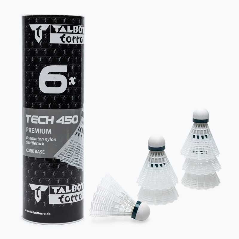 Talbot-Torro Tech 450 badmintono raketės, Premium Nylon 6 vnt., baltos spalvos 469282