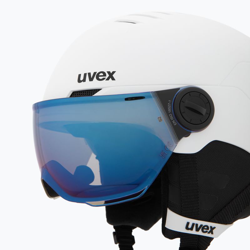 Vaikiškas slidinėjimo šalmas UVEX Rocket Visor Jr white/black matt/mirror blue/smoke 7