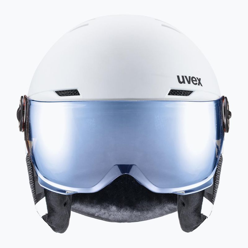 Vaikiškas slidinėjimo šalmas UVEX Rocket Visor Jr white/black matt/mirror blue/smoke 2