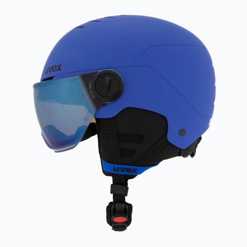 Vaikiškas slidinėjimo šalmas UVEX Rocket Visor Jr blue matt/mirror blue/smoke 3