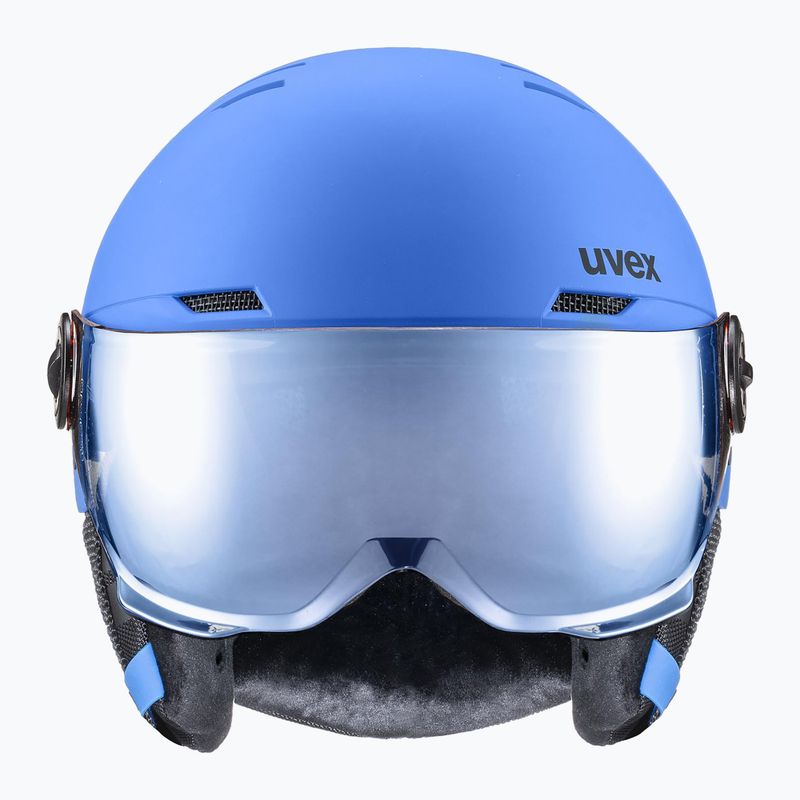 Vaikiškas slidinėjimo šalmas UVEX Rocket Visor Jr blue matt/mirror blue/smoke