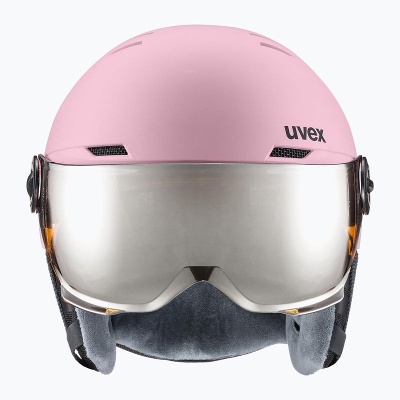 Vaikiškas slidinėjimo šalmas UVEX Rocket Visor Jr pink confetti matt/mirror silver/lasergold lite 2