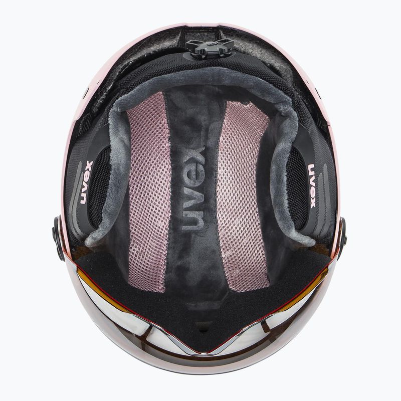 Vaikiškas slidinėjimo šalmas UVEX Rocket Visor Jr pink confetti matt/mirror silver/lasergold lite 5