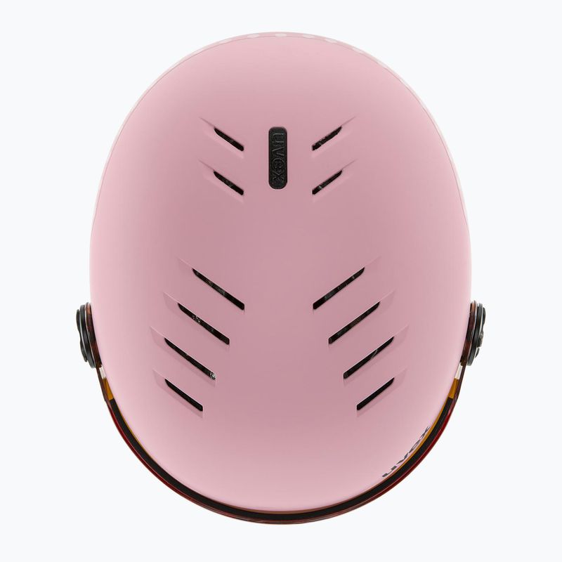 Vaikiškas slidinėjimo šalmas UVEX Rocket Visor Jr pink confetti matt/mirror silver/lasergold lite 6