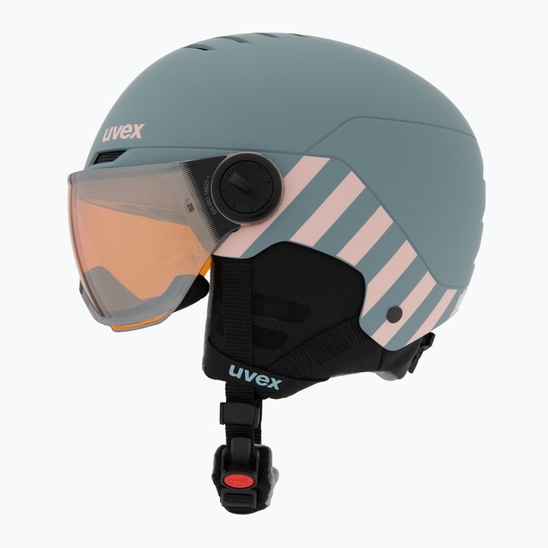Vaikiškas slidinėjimo šalmas UVEX Rocket Visor Jr rhino/blush matt/mirror silver/lasergold lite 3