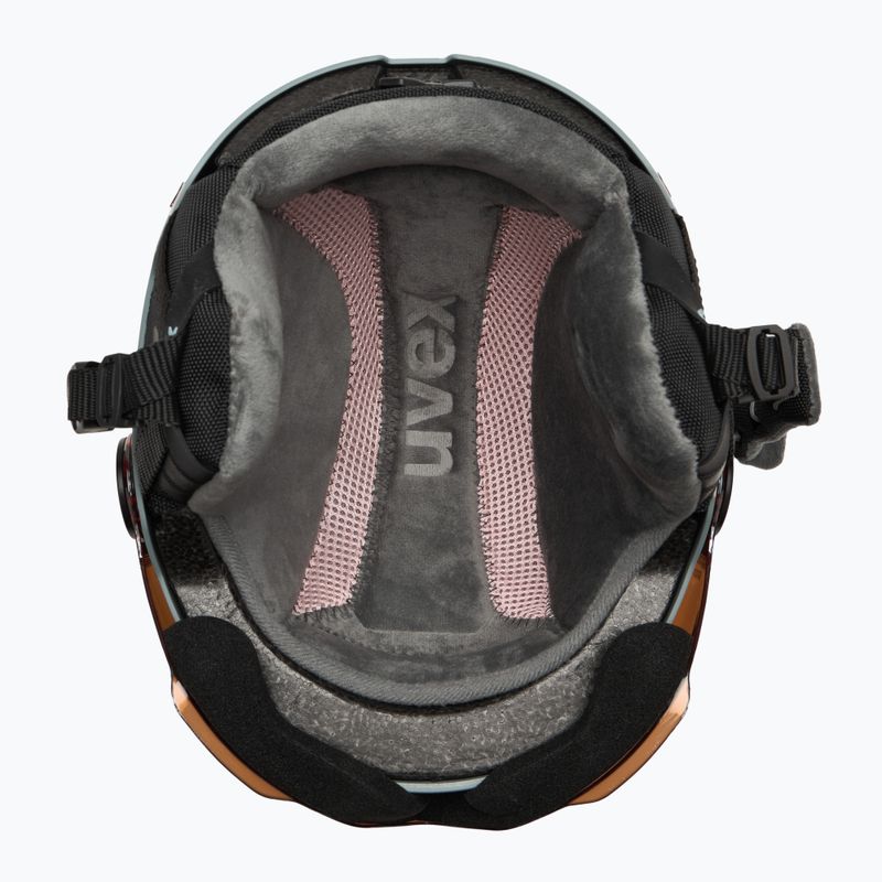 Vaikiškas slidinėjimo šalmas UVEX Rocket Visor Jr rhino/blush matt/mirror silver/lasergold lite 5