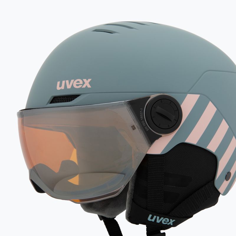 Vaikiškas slidinėjimo šalmas UVEX Rocket Visor Jr rhino/blush matt/mirror silver/lasergold lite 7