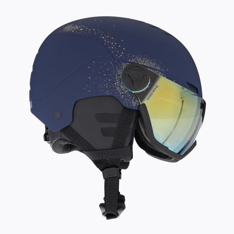 Moteriškas slidinėjimo šalmas UVEX Wanted Visor WE fleece sparkles/gold matt/mirror gold smoke 5