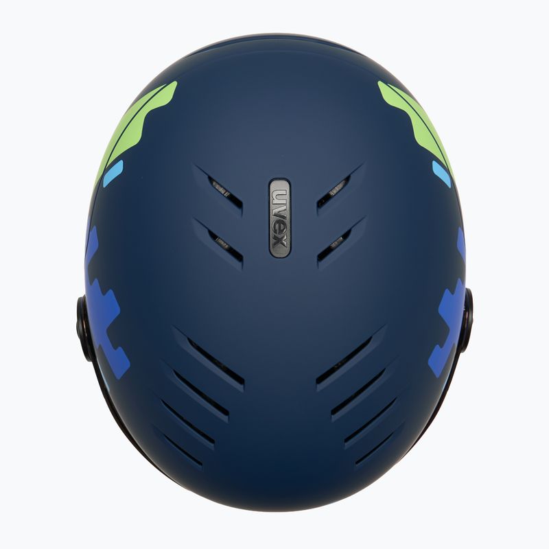 Vaikiškas slidinėjimo šalmas UVEX Rocket Visor Jr blue puzzle matt/mirror blue/smoke 6