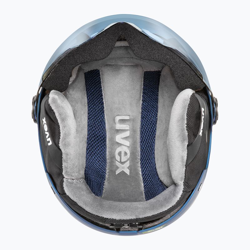 Vaikiškas slidinėjimo šalmas UVEX Rocket Visor Jr blue puzzle matt/mirror blue/smoke 4