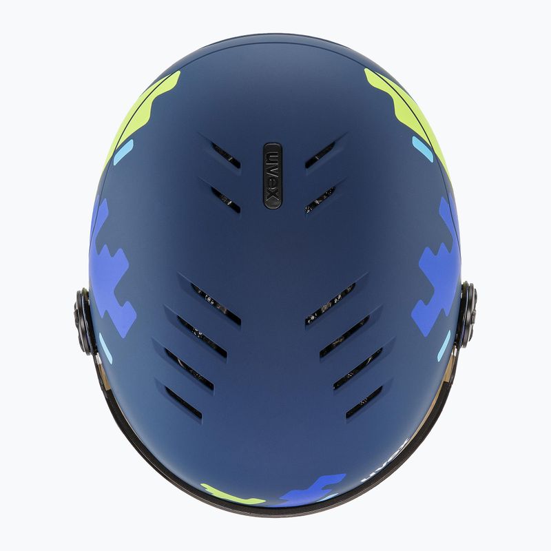 Vaikiškas slidinėjimo šalmas UVEX Rocket Visor Jr blue puzzle matt/mirror blue/smoke 5