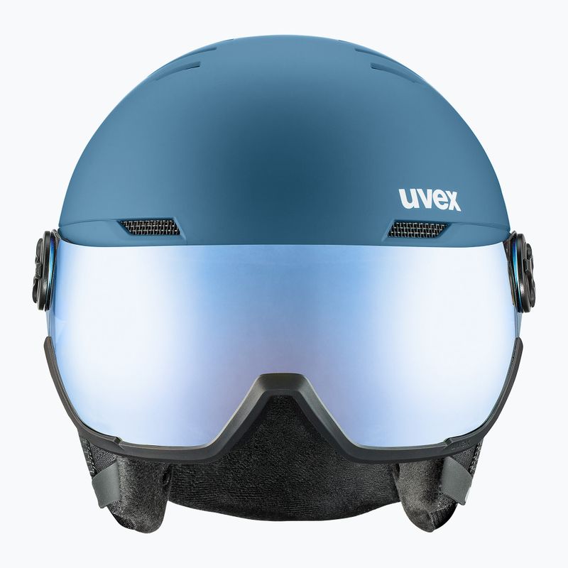 Slidinėjimo šalmas UVEX Wanted Visor stone blue matt/mirror blue/smoke