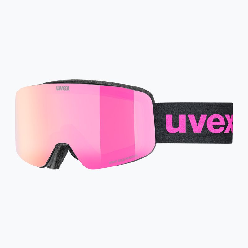 Vaikiški slidinėjimo akiniai UVEX Pwdr FM black matt/mirror pink green clear