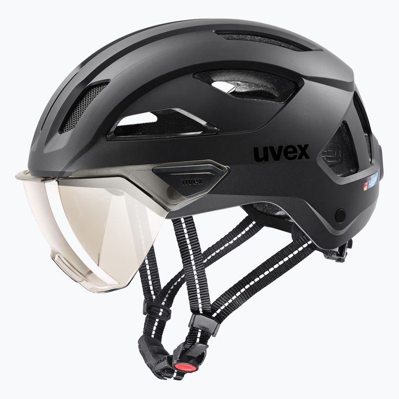 Dviratininko šalmas UVEX Stride Visor black matt/litemirror silver