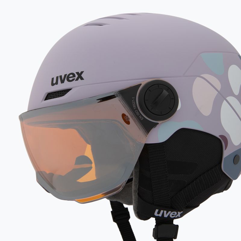 Vaikiškas slidinėjimo šalmas UVEX Rocket Visor Jr cool lavender abstract matt/mirror silver/laser gold 7