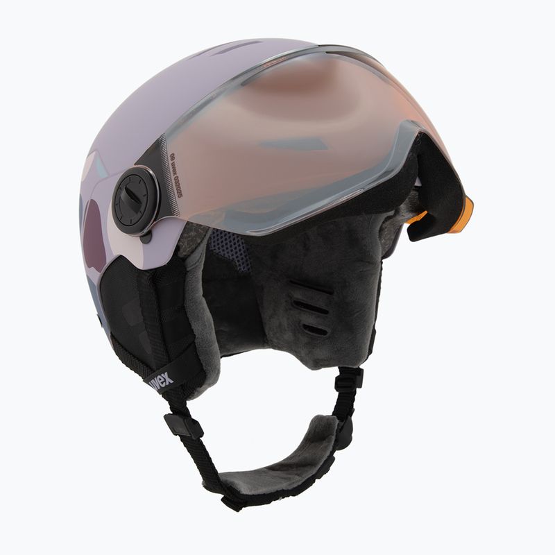 Vaikiškas slidinėjimo šalmas UVEX Rocket Visor Jr cool lavender abstract matt/mirror silver/laser gold 10