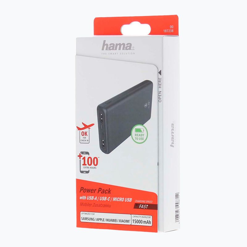 Hama maitinimo blokas ALU15HD Power Pack 15000 mAh juodas 1872380000