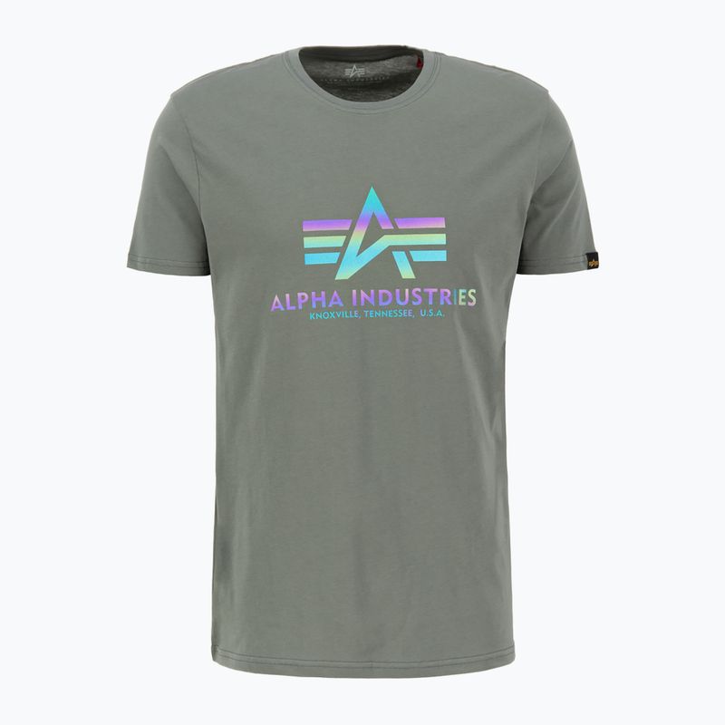 Vyriški marškinėliai Alpha Industries Basic Rainbow Reflective vintage green