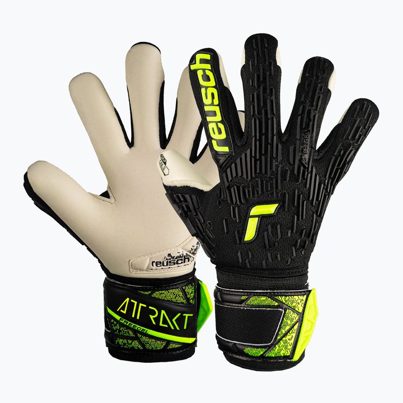 Vaikiškos vartininkų pirštinės Reusch Attrakt Freegel Gold Finger Support Junior black/safety yellow