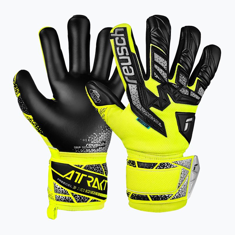 Vaikiškos vartininko pirštinės Reusch Attrakt Freegel Silver Junior safety yellow/silver/black