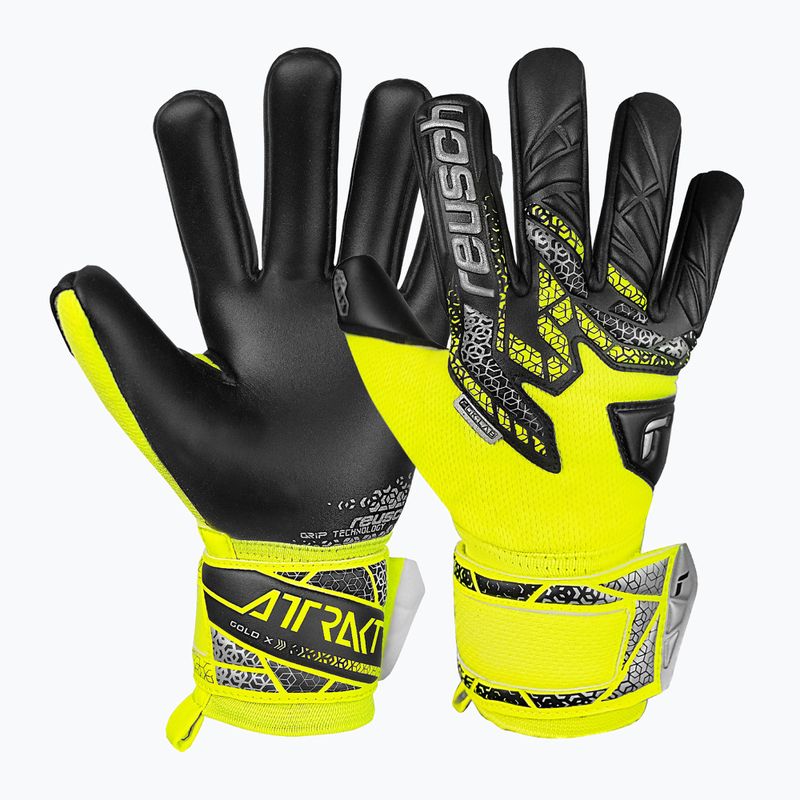 Vaikiškos vartininkų pirštinės Reusch Attrakt Gold X NC Junior safety yellow/silver/black