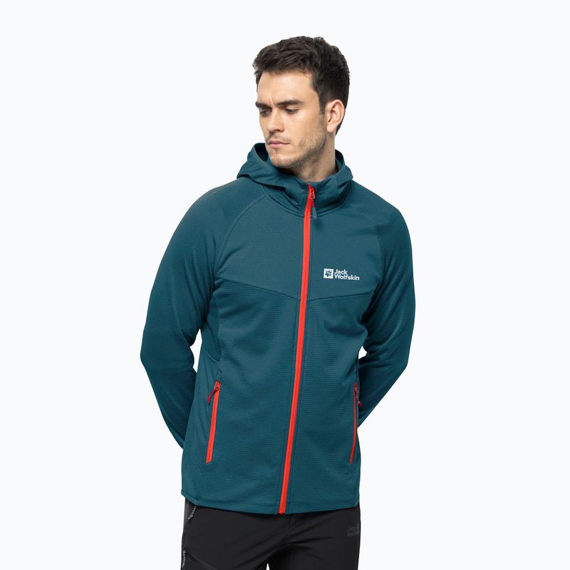 Vyriški Jack Wolfskin Hydro Grid Hooded FZ vilnoniai marškinėliai su gobtuvu mėlyna 1710002