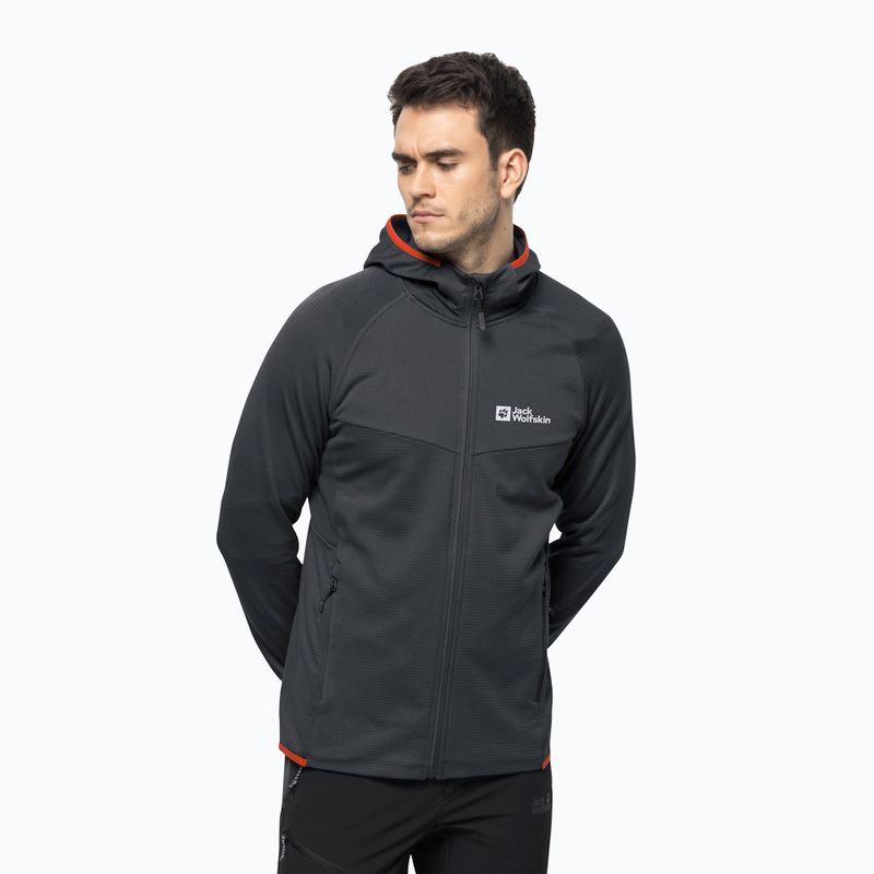 Vyriški Jack Wolfskin Hydro Grid Hooded FZ vilnoniai džemperiai su gobtuvu pilka 1710002