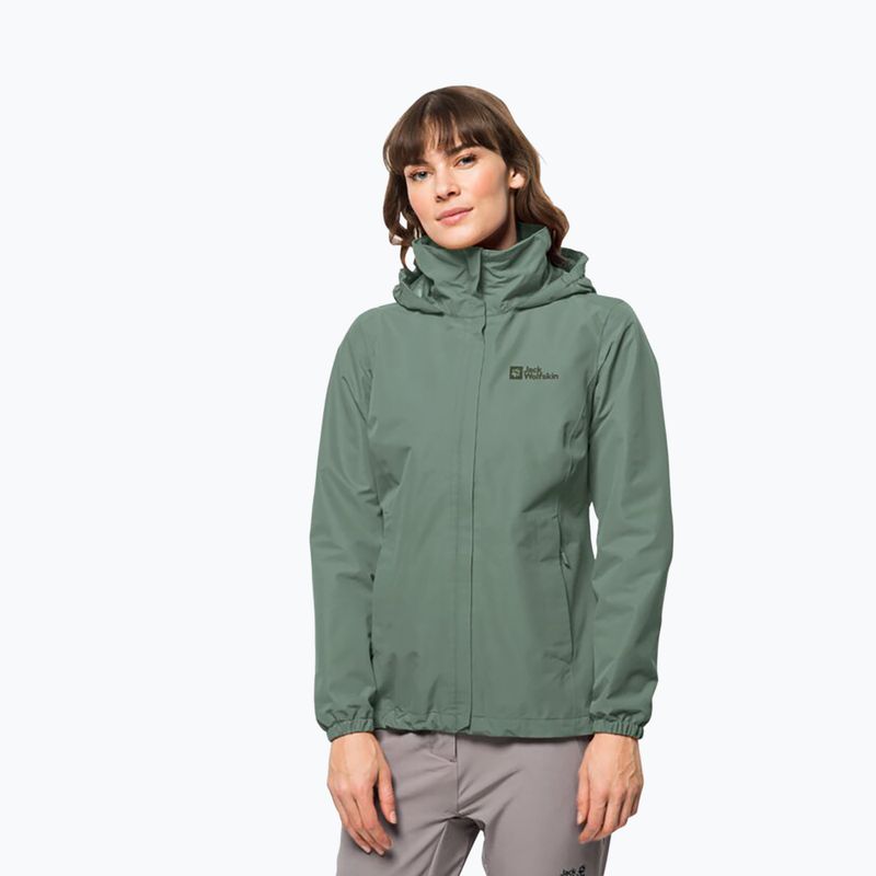 Jack Wolfskin moteriška lietaus striukė Stormy Point 2L žalia 1111202