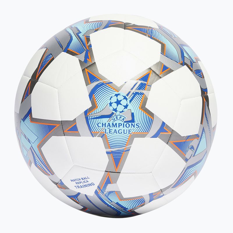 Futbolo kamuolys adidas UCL Training 23/24 white/silver metallic/bright cyan/royal dydis 4