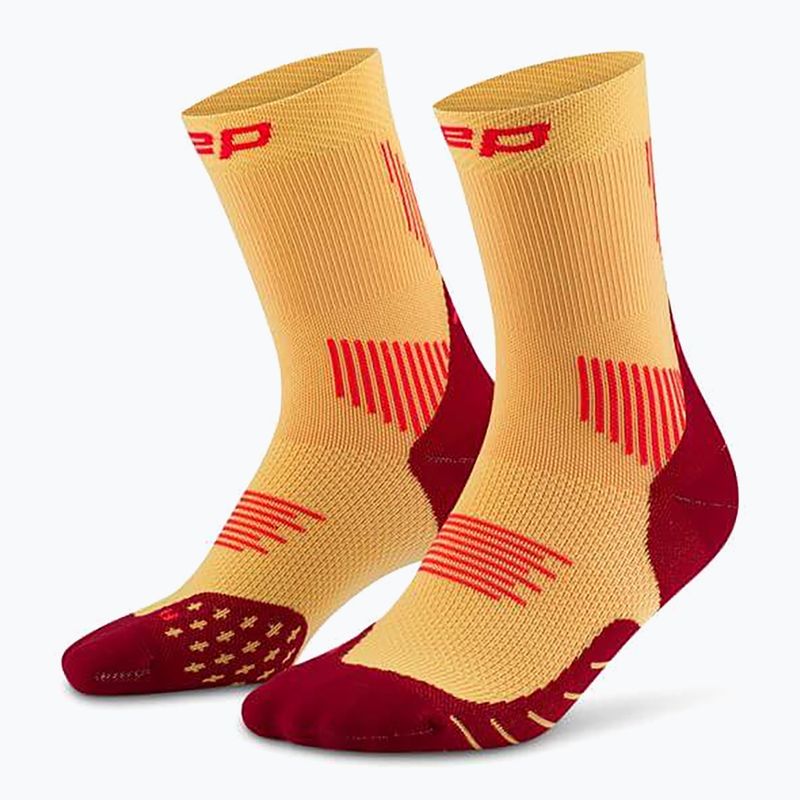 Vyriškos kompresinės kojinės CEP Run Mid Cut 5.0 marigold/burgundy