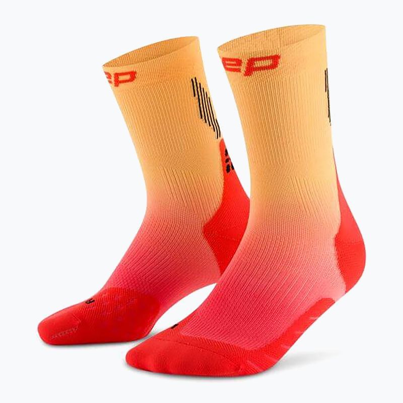 Vyriškos kompresinės kojinės CEP Run Edt. Gradient Mid Cut Compression 5.0 red/marigold fade