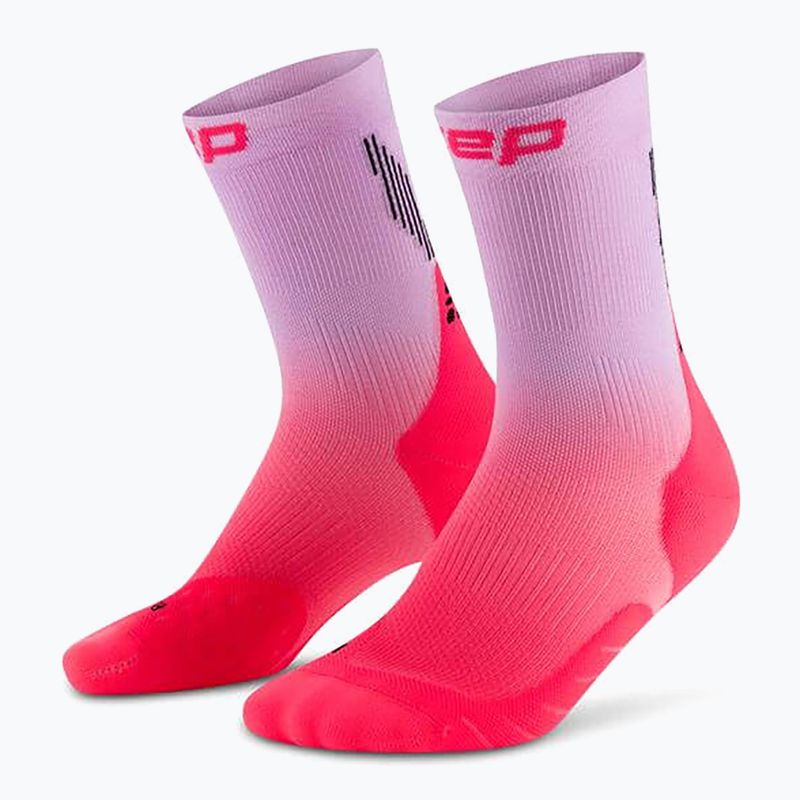 Vyriškos kompresinės kojinės CEP Run Edt. Gradient Mid Cut Compression 5.0 pink/lilac fade