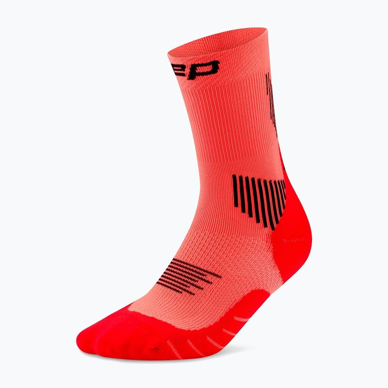 Vyriškos kompresinės kojinės CEP Run Mid Cut 5.0 neon coral 2