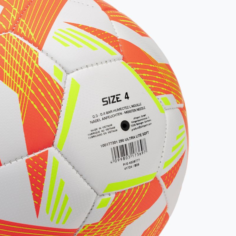 Futbolo kamuolys uhlsport Ultra Lite Soft 290 white/fluo orange/fluo yellow dydis 4 3