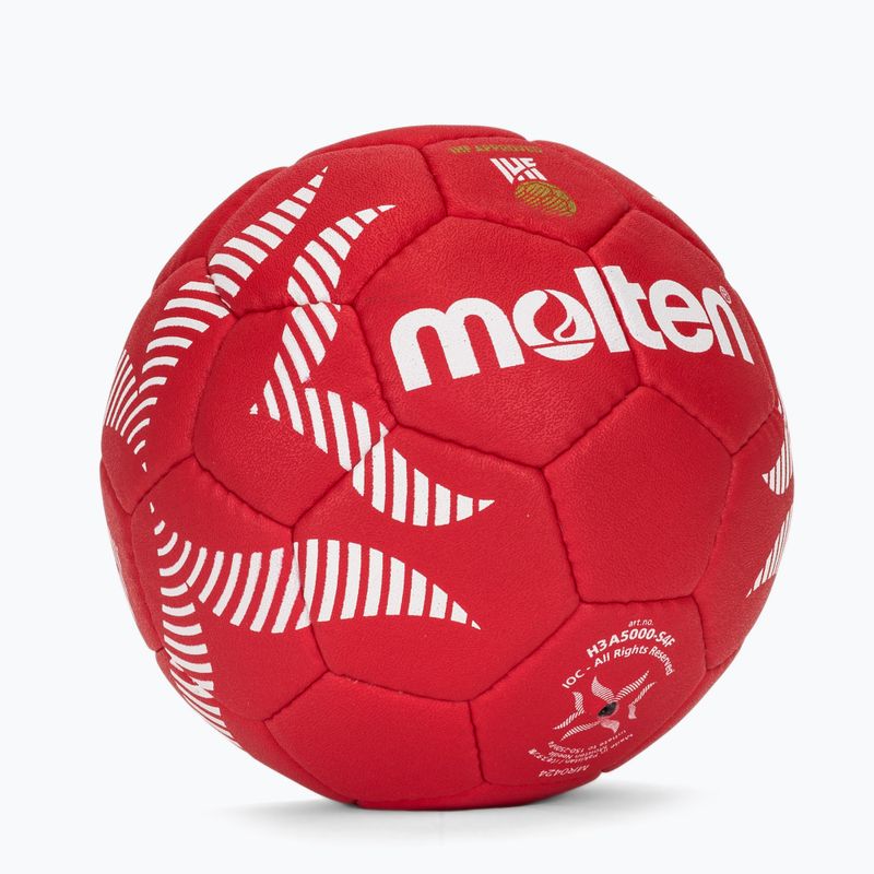 Rankinio kamuolys Molten H3A5000-S4F IHF OFFICIAL BALL PARIS 2024 red dydis 3 3