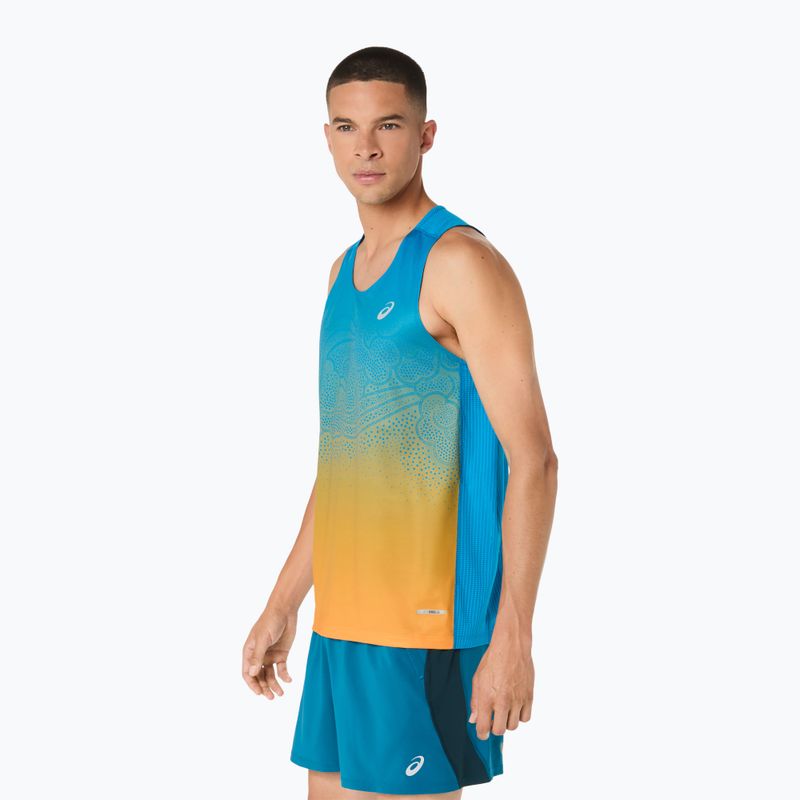 Vyriški bėgimo marškinėliai ASICS Road Fade Singlet Aegean Blue/Yamabuki 4